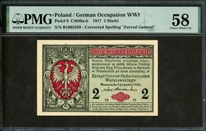 Polonia 1917 2 Marki P3 PMG 58 AUNC - Foto 1 di 2