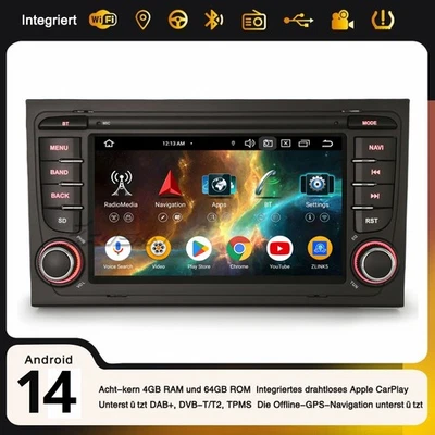 Android 14 Autoradio für Audi A4 RS4 SEAT EXEO 64GB 8-Kern Navi Carplay DAB+ USB - Bild 1 von 4