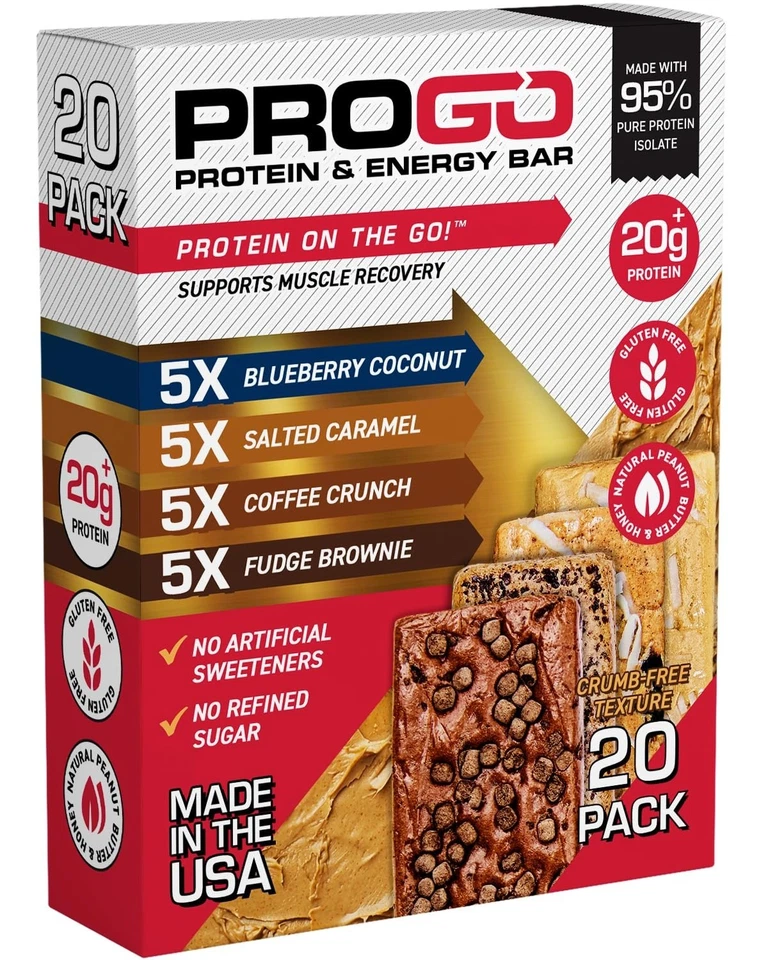 ProGo Clean Protein Bars Energy Bars – Up to 22g 95 Pure Protein Isolate for...
