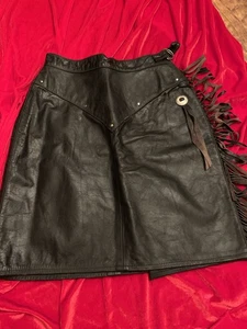 Starwest N Hollywood Echtleder Fransen Rock Satin gefüttert Gr. M schwarz - Bild 1 von 9