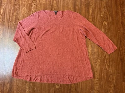 Suéter Eileen Fisher 100% Lino Talla 3X Semi Transparente Cuello Barco Coral Rojo Moderno Foto 1 de 4