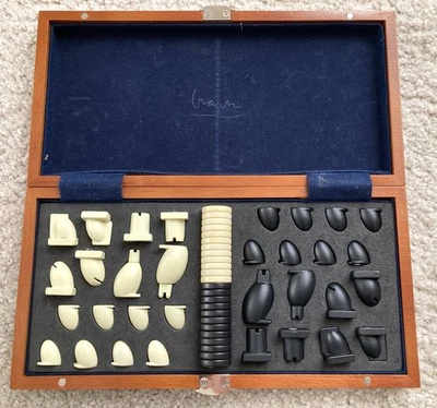 Post Modern Michael Graves Travel Chess & Checkers Set Complete Wood Box Folding - Image 1 of 4