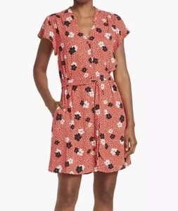 DR2 by Daniel Rainn Dress Size XS Floral Cap Sleeve Red Black Lined Button Front - Picture 1 of 7