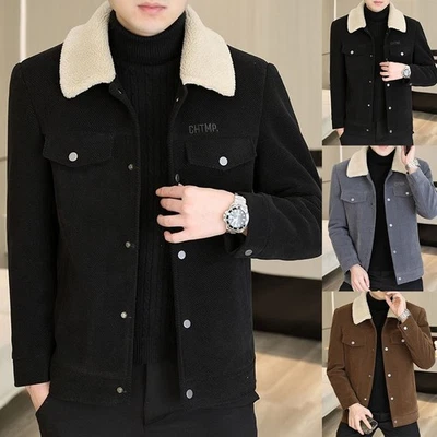 Thicken Design Fleece Lined Jacket Fleece Lined Slim Fit Long Sleeve Solid Color - Image 1 of 4