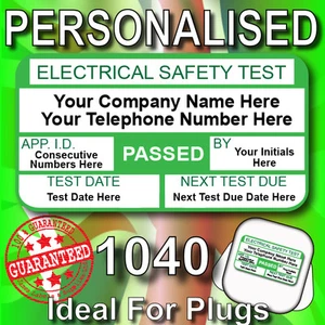 1040 PERSONALISIERTE BESTANDENE PAT-TEST-ETIKETTEN - Ideal für Stecker! PAT TESTER ETIKETTEN  - Bild 1 von 3