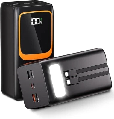 Power Bank 50000 mAh con cavo incorporato portatile con torcia LED e 7 uscite e  - Immagine 1 di 4