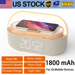 Cargador inalámbrico - radio FM - altavoz Bluetooth - reloj alarma - luz nocturna para iPhone - Imagen 1 de 12