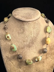 Collar con cuentas de filigrana y ónix verde facetado estilo Bali, EX - Imagen 1 de 11