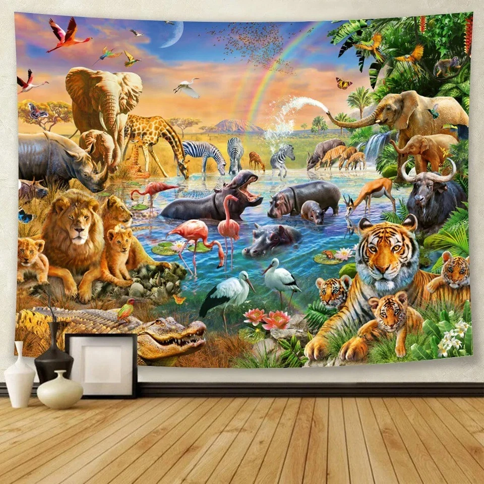 Tapiz de animales del bosque tapiz colgante de pared sala dormitorio dormitorio 59x39 pulgadas Foto 1 de 1
