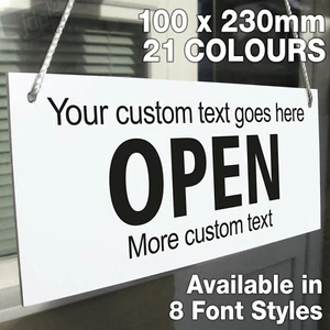 PERSONALISED CUSTOM MADE OPEN CLOSED HANGING SIGN, SHOP WINDOW/DOOR - 21 COLOURS - Picture 1 of 20
