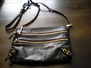Elliot Lucca 'Messina' 3 Zip Cross-body/Clutch Bag in Black Leather w/adj strap. - Picture 1 of 8