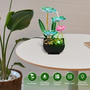 Desk Fountain Ornament With Light Water Lily Style Tabletop Fountain XW - Picture 1 of 11