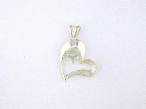 Round Semi Textured Heart Pendant Setting Sterling Silver - Picture 1 of 2