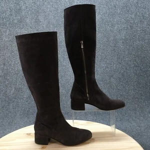 Garnet Hill Boots Womens 36 Tall Riding Brown Suede Block Heels Zipper Almond - Picture 1 of 17