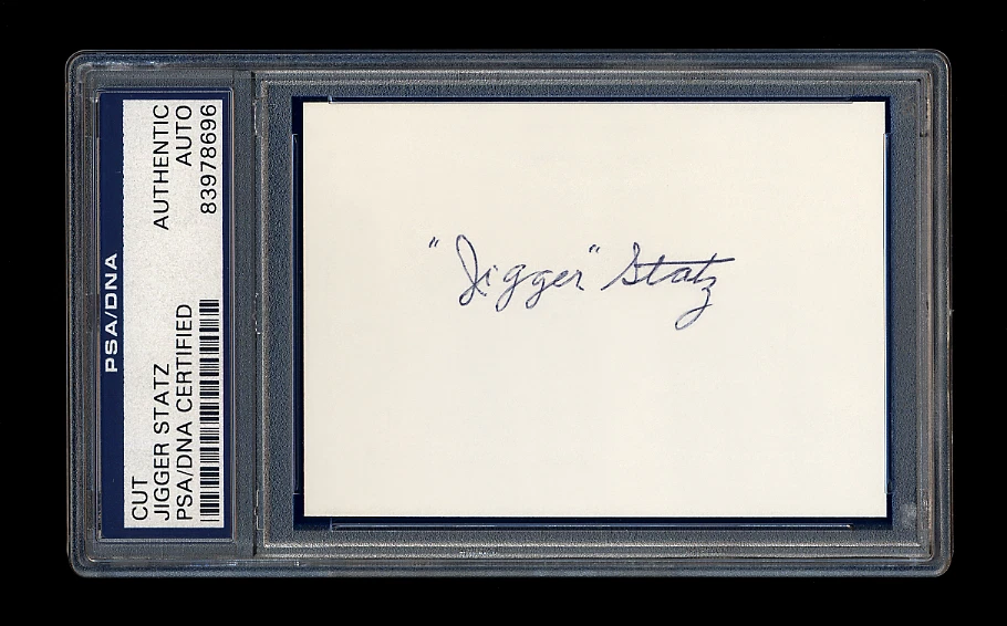 JIGGER STATZ SIGNED MINT CUT PSA/DNA SLABBED AUTOGRAPHED 4000 HITS PCL HOF CUBS - Image 1 of 1