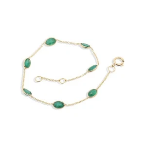 Oval Cut Natural Emerald Bracelet, Dainty Layering Chain Bracelet 14k YellowGold - Picture 1 of 2