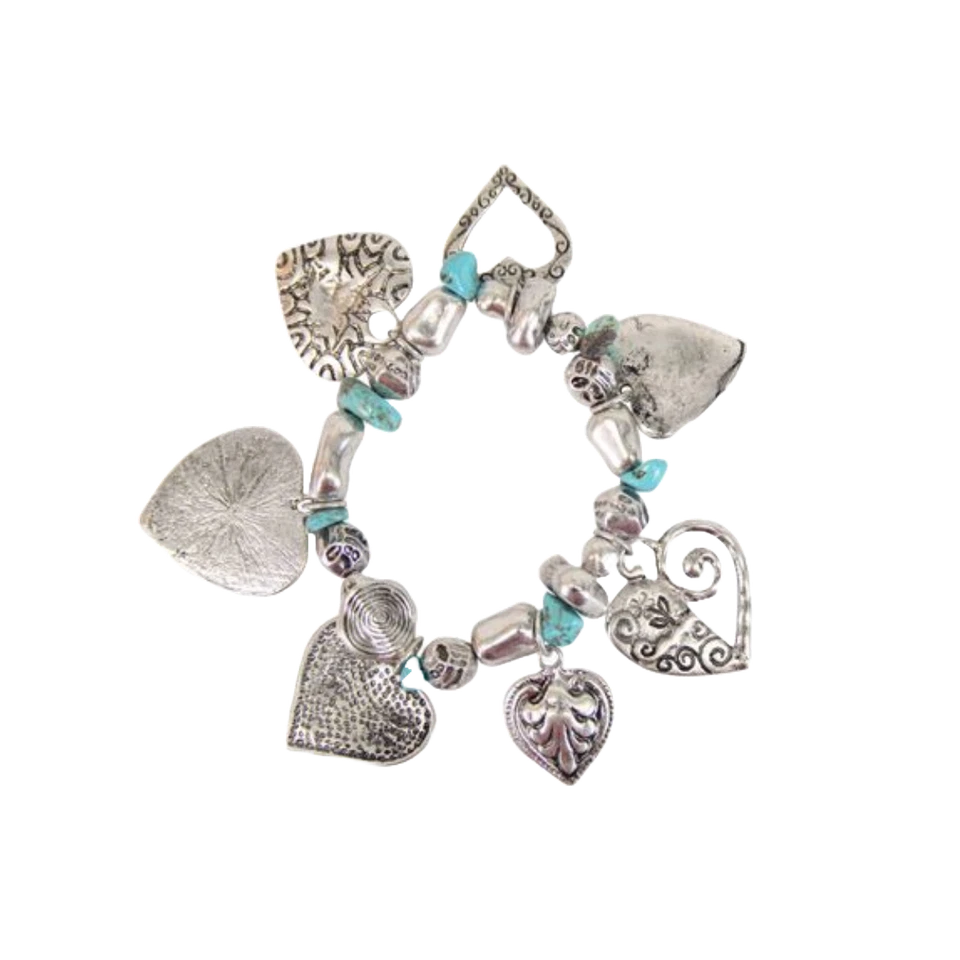 Blazin Roxx Ladies Turquoise & Silver Heart Charm Bracelet 29264 - Image 1 of 1