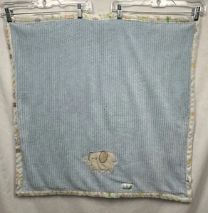 Chick Pea Elephant Solid Blue Ribbed Baby Blanket w/Animals on Soft Plush 30x30 - Picture 1 of 6