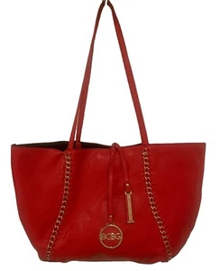 BCBG Red Tote Handbag Purse Faux Pebbled Leather Gold Accents - Picture 1 of 5
