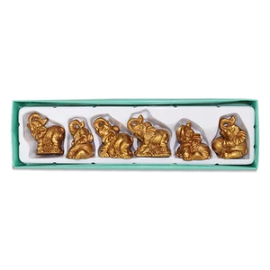 Feng Shui Set of 6 Gold Elephant Trunk Statues Wealth Figurine Gift& Home Decor - Picture 1 of 4