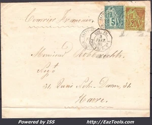FRANCE CG N° 49+52 SUR LETTRE AVEC CAD ST PIERRE MARTINIQUE DU 02/02/1883 + PAQ - Picture 1 of 2
