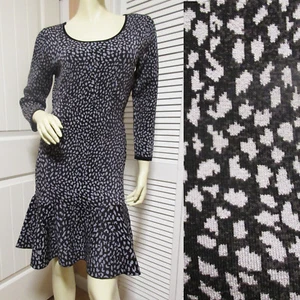 Rebecca Taylor Bodycon Sweater Dress 3/4 Sleeve Animal Print Black Feminine Chic - Picture 1 of 12