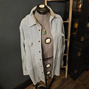 Men's Nat Nast Silk Blend Large Light Blue Luxury Original Corduroy Shirt Jacket - Picture 1 of 11