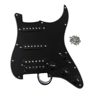 FLEOR Alnico 5 HSS Prewired Pickguard SSH Staggered Pickups ST Guitar Schwarz - Picture 1 of 7