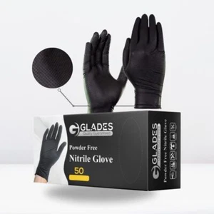GLADES Heavy Duty Black Nitrile Gloves Powder Latex Free 8 Mil M L XL XXL - Picture 1 of 9