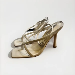 Tony Blanco weiße "Faythe" 10,5 cm eckige Zehenpartie Absatz Sandalen Größe 8 - Bild 1 von 5