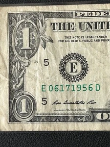 Fancy Serial Number $1 - June 17 1956 Birthday Note E06171956 CS-520 - Picture 1 of 3
