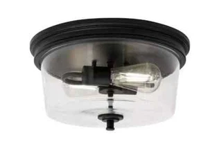 HAMPTON BAY Manor Matte Black Round Flush Mount Industrial Ceiling Light 13 in. - Picture 1 of 4