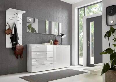 Garderoben-Set MALAGA Set 7 in weiß inkl. Spiegel und Paneel Komplettset - Bild 1 von 4