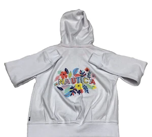 NEW Nautica Girls' Full Zip Hoodie Sweatshirt Front Pockets Floral White Size 6 - Picture 1 of 10