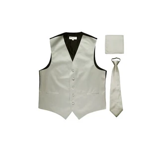 New Men's Vesuvio Napoli Tuxedo Vest Pre-tied Necktie set prom party Silver - Picture 1 of 5