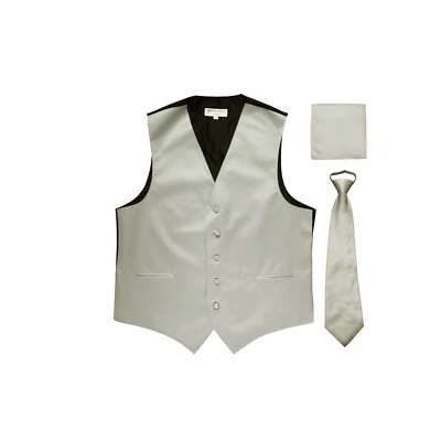 New Men's Vesuvio Napoli Tuxedo Vest Pre-tied Necktie set prom party Silver - Image 1 of 4