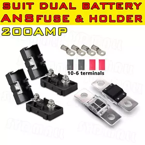 200A MIDI ANS FUSES + HOLDERS CABLE LUGS FOR DUAL BATTERY OR SOLAR BOLT DOW - Imagen 1 de 4