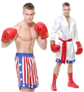 The Boxer Fighter USA Robe Shorts Fancy Dress Up Halloween Deluxe Adult Costume - Picture 1 of 2