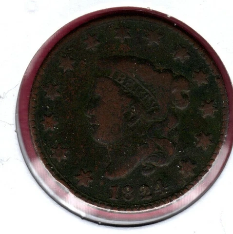 1824 CORONET HEAD LARGE CENT GRADES VERY GOOD DETAIL #AU1561 Cover
