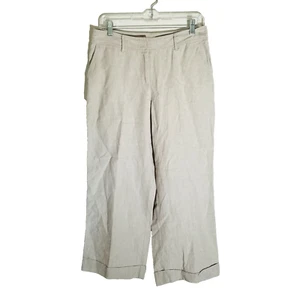 J Jill Wide Leg Pants Size 6 Natural Beige Crop 100% Linen Cuff Hem Pockets - Picture 1 of 12