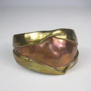 Hammered Copper Brass Cuff Bracelet Brutalist Modern Artisan Jewelry Unisex - Picture 1 of 11