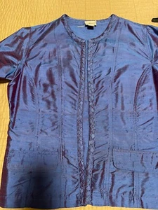 CHICO'S Open Front Jacket  Blue 100% Silk / Size 1/M / pockets - Picture 1 of 14