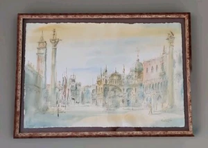PINTURA ACUARELA ORIGINAL FIRMADA POR VARA COFRAN Plaza de San Marcos Venecia Enmarcada - Imagen 1 de 10