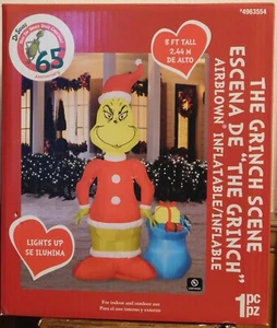 Inflable de Navidad iluminado escena Gemmy Grinch 8 pies soplado por aire - Imagen 1 de 2