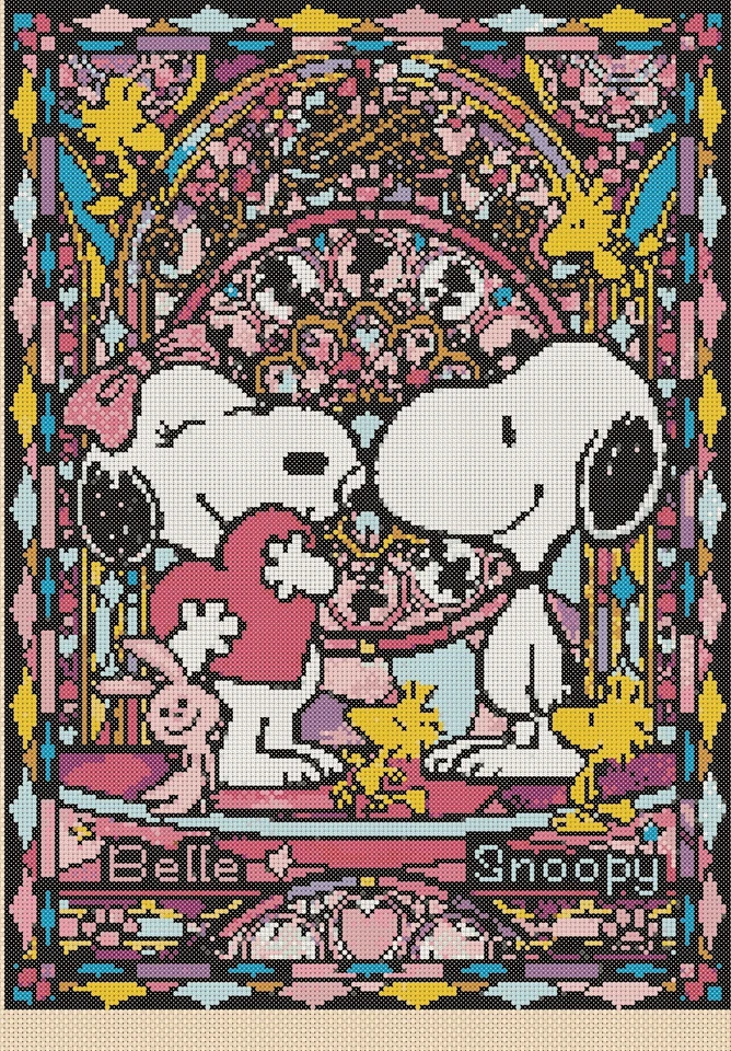 Snoopy and Belle-Stained Glass Counted Cross Stitch CHART No. 10-83 - Image 1 of 1