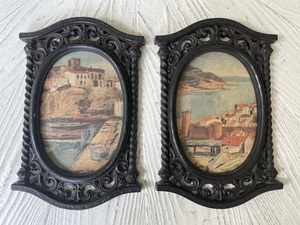 Vtg Set of 2  MCM 1967  Syroco Costa Brava Black Plastic Resin Wall Plaques - Picture 1 of 9
