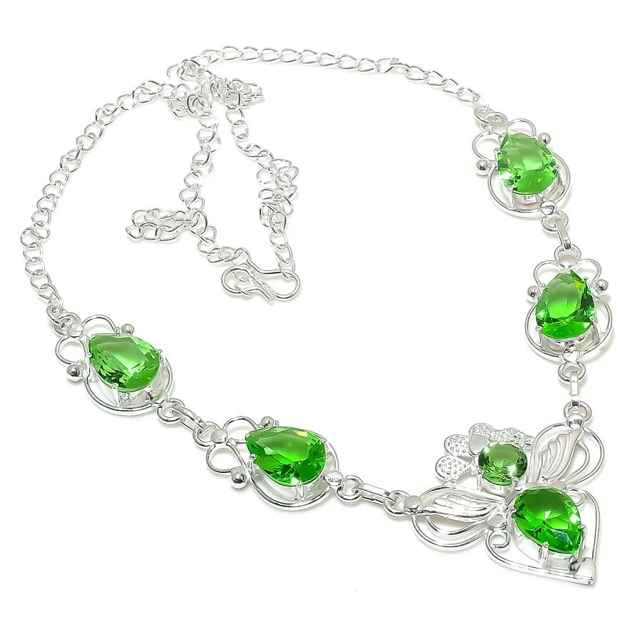 Green Tsavorite Gemstone Handmade 925 Sterling Silver Jewelry Necklace Size 18" - Image 1 of 1