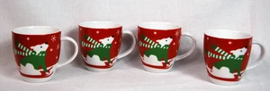 Set of 4 Crate and Barrel Snow Pup Porcelain Coffee Mugs Dog on Sled Christmas - Picture 1 of 7