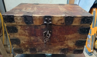 Vintage Wooden Storage Chest  Horse Tack Trunk  School Tuck Box - Image 1 of 4