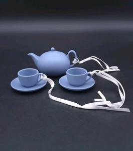 Wedgwood Blue Jasperware Christmas Tree Ornament/Decoration Mini Tea Set - Picture 1 of 5